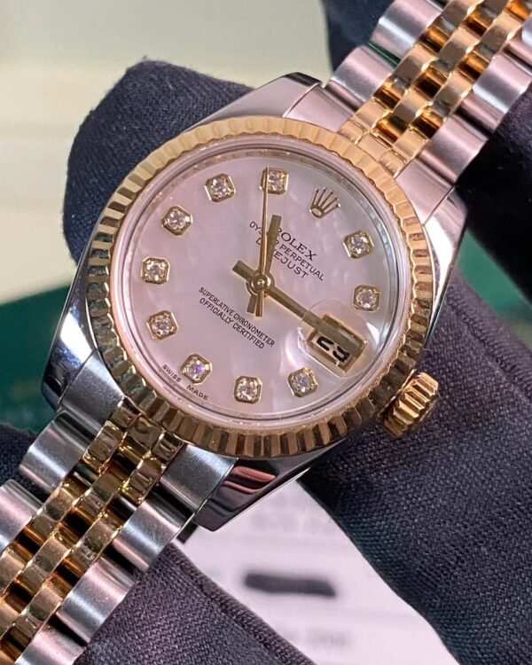 Rolex Yellow Gold and Steel Lady-Datejust - 2008 - Fluted Bezel - Mother-of-Pearl Diamond Dial - Jubilee Bracelet - 179173 *FULL SET* - Image 7
