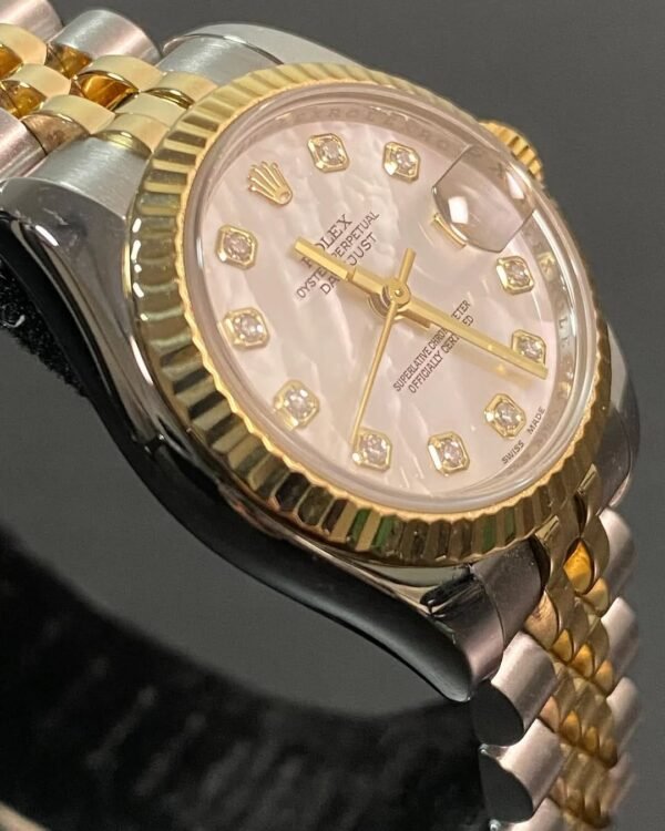Rolex Yellow Gold and Steel Lady-Datejust - 2008 - Fluted Bezel - Mother-of-Pearl Diamond Dial - Jubilee Bracelet - 179173 *FULL SET* - Image 5