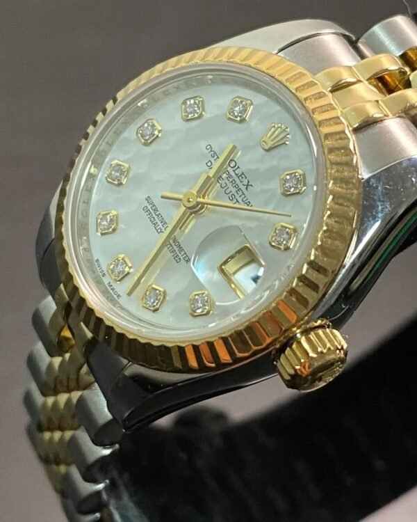 Rolex Yellow Gold and Steel Lady-Datejust - 2008 - Fluted Bezel - Mother-of-Pearl Diamond Dial - Jubilee Bracelet - 179173 *FULL SET* - Image 3