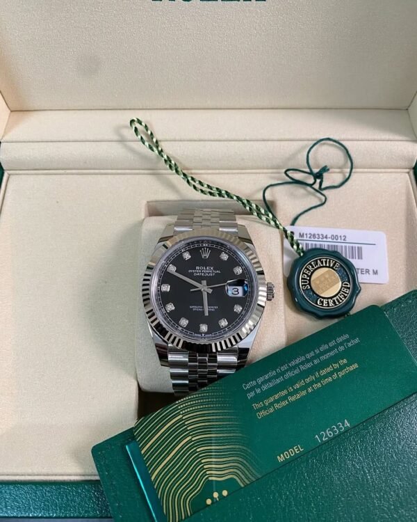 Rolex Steel Datejust 41 - 2025 - Fluted Bezel - Black Diamond Dial - Jubilee Bracelet - 126334 - Image 2