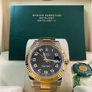 Rolex Steel & Yellow Rolesor Datejust II - Fluted Bezel - Black Arabic Dial - Oyster Bracelet - 116333