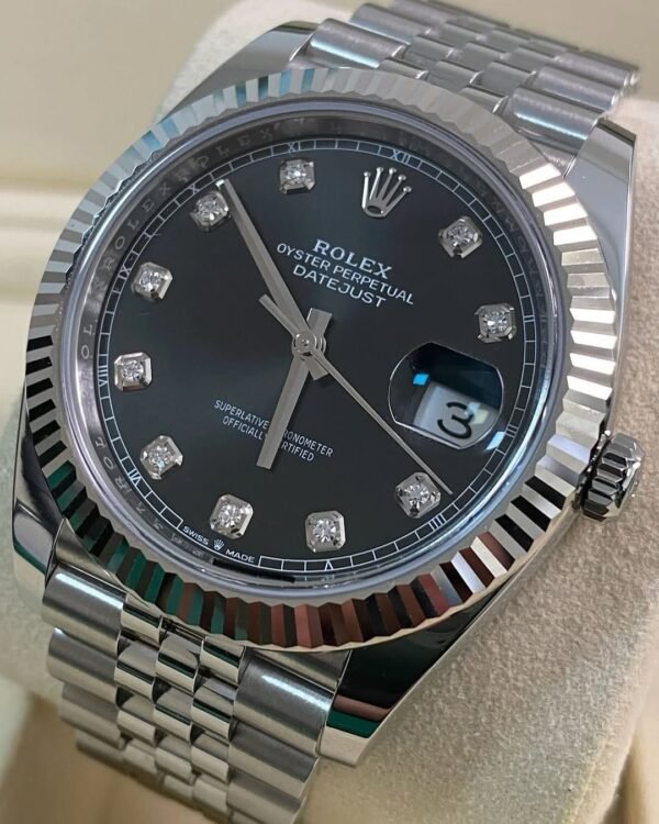 Rolex Steel Datejust 41 - 2025 - Fluted Bezel - Black Diamond Dial - Jubilee Bracelet - 126334 - Image 4