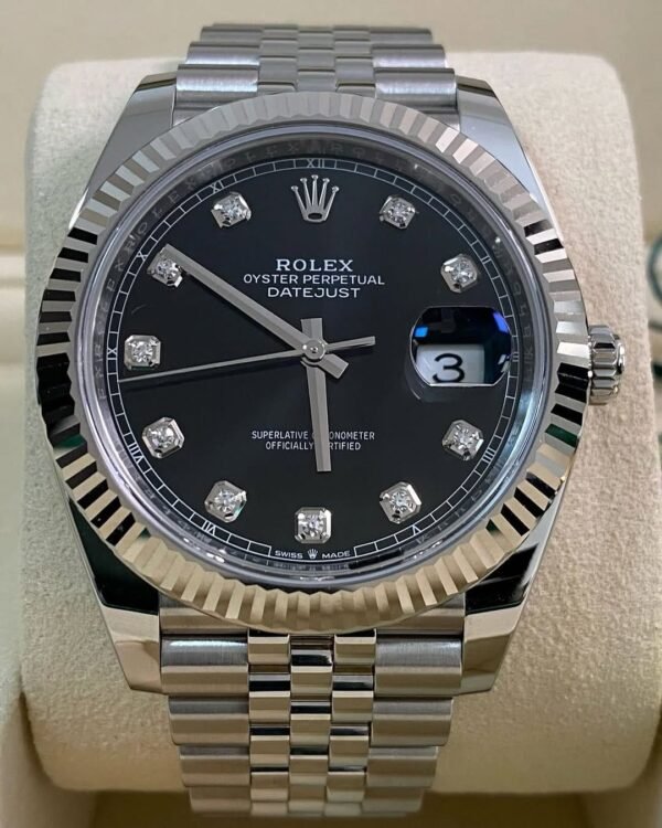 Rolex Steel Datejust 41 - 2025 - Fluted Bezel - Black Diamond Dial - Jubilee Bracelet - 126334 - Image 5