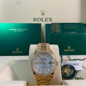 Rolex White Gold Day-Date 36 - 2022 - Diamond Bezel - Mother-of-Pearl Diamond Dial - President Bracelet - 128348RBR
