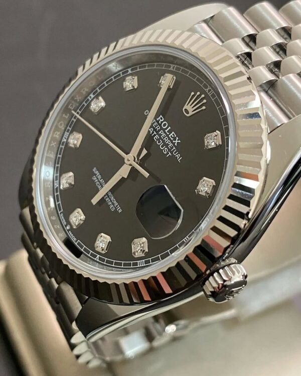 Rolex Steel Datejust 41 - 2025 - Fluted Bezel - Black Diamond Dial - Jubilee Bracelet - 126334 - Image 8