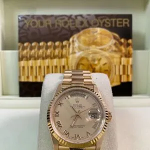 Rolex Yellow Gold Day-Date 36 - W serial - Fluted Bezel - Champagne Roman Dial - President Bracelet - 18238