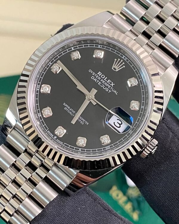 Rolex Steel Datejust 41 - 2025 - Fluted Bezel - Black Diamond Dial - Jubilee Bracelet - 126334 - Image 9