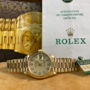 Rolex Yellow Gold Lady-Datejust - 1985 - Fluted Bezel - Lemon Diamond Dial - President Bracelet - 69178 *FULL SET*
