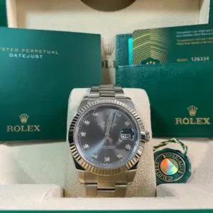 Rolex Steel Datejust 41 - 2023 - Fluted Bezel - Rhodium Diamond Dial - Oyster Bracelet - 126334 *FULL SET*
