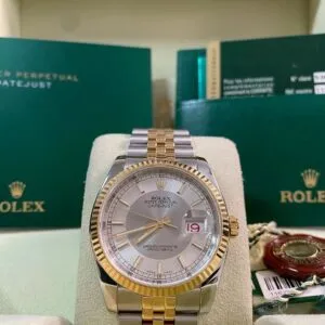 Rolex Steel and Yellow Gold Datejust 36 - 2009 - Fluted Bezel - Silver Roulette Dial & Date Wheel - Jubilee Bracelet - 116233 *FULL SET*