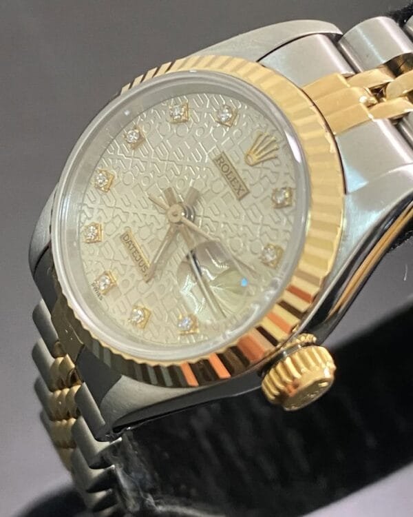 Rolex Steel and Yellow Gold Lady-Datejust - E serial - Fluted Bezel - Silver Anniversary Diamond Dial - Jubilee Bracelet - 69173 - Image 7