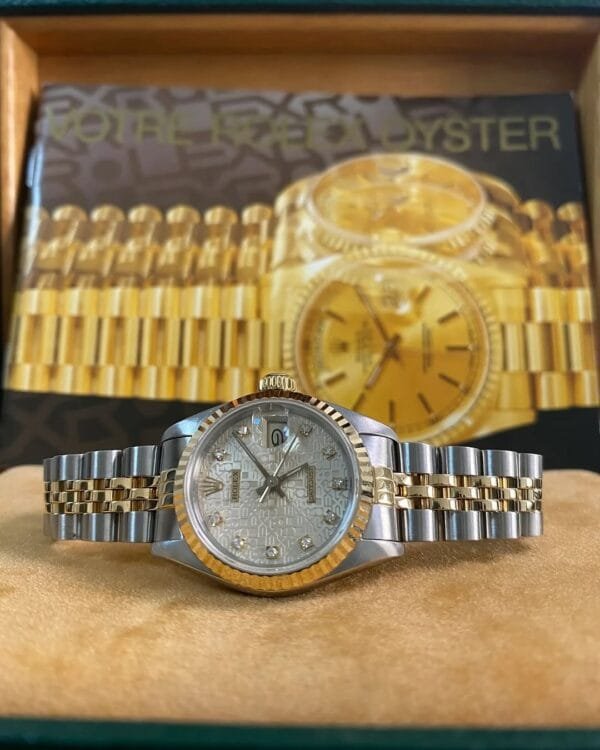 Rolex Steel and Yellow Gold Lady-Datejust - E serial - Fluted Bezel - Silver Anniversary Diamond Dial - Jubilee Bracelet - 69173