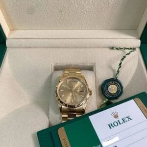 Rolex Yellow Gold Day-Date 36 - 2018 - Fluted Bezel - Champagne Index Dial - President Bracelet - 118238 *UNPOLISHED*