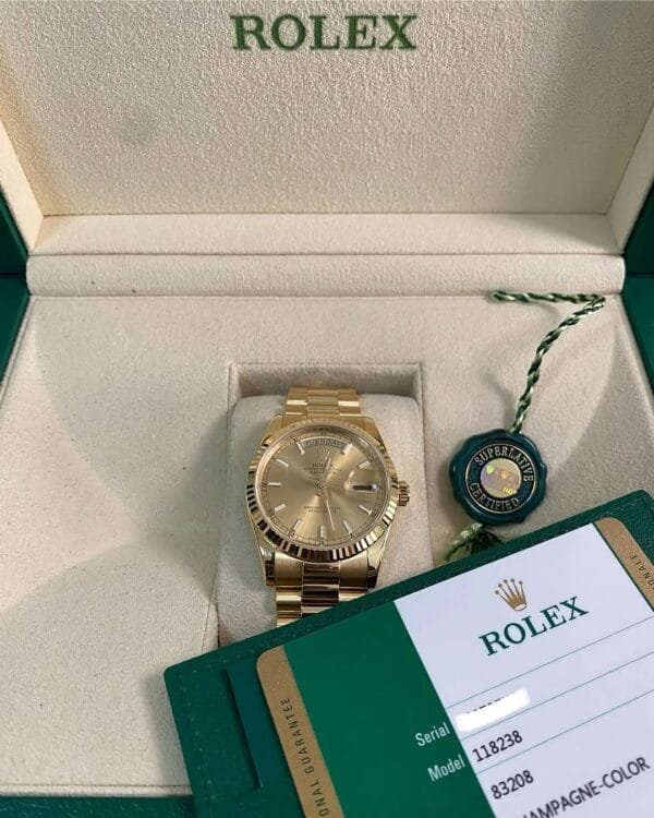 Rolex Yellow Gold Day-Date 36 - 2018 - Fluted Bezel - Champagne Index Dial - President Bracelet - 118238 *UNPOLISHED*