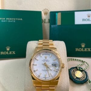 Rolex Yellow Gold Day-Date 36 - 2017 - Fluted Bezel - White Index Dial - President Bracelet - 118238 *UNPOLISHED*