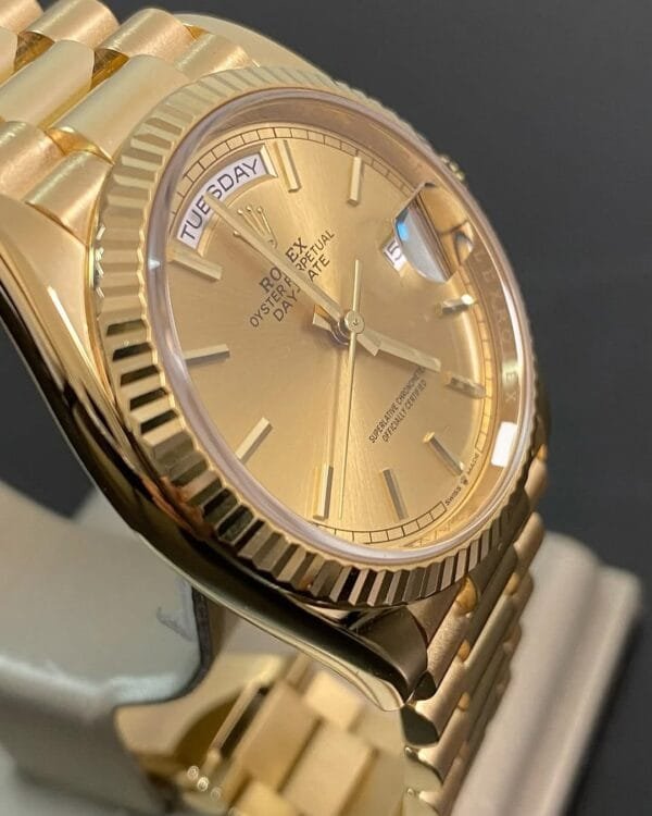 Rolex Yellow Gold Day-Date 36 - 2021 - Fluted Bezel - Champagne Index Dial - President Bracelet - 128238 *FULL SET* - Image 5