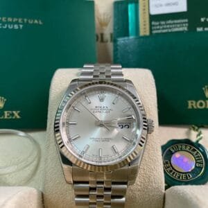 Rolex Steel Datejust 36 - 2009 - Fluted Bezel - Silver Index Dial - Jubilee Bracelet - 116234 *FULL STICKERS*