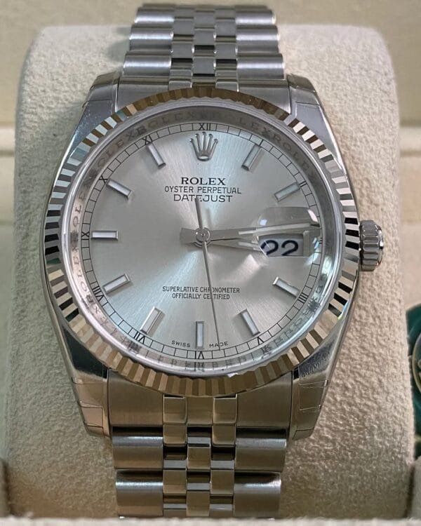 Rolex Steel Datejust 36 - 2009 - Fluted Bezel - Silver Index Dial - Jubilee Bracelet - 116234 *FULL STICKERS* - Image 7