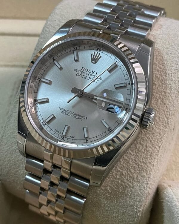 Rolex Steel Datejust 36 - 2009 - Fluted Bezel - Silver Index Dial - Jubilee Bracelet - 116234 *FULL STICKERS* - Image 6