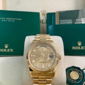 Rolex Yellow Gold Day-Date 36 - M serial - Fluted Bezel - Champagne Diamond Dial - President Bracelet - 118238 *FULL SET*