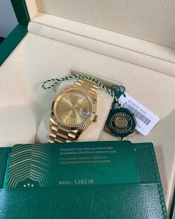 Rolex Yellow Gold Day-Date 36 - 2021 - Fluted Bezel - Champagne Index Dial - President Bracelet - 128238 *FULL SET* - Image 9
