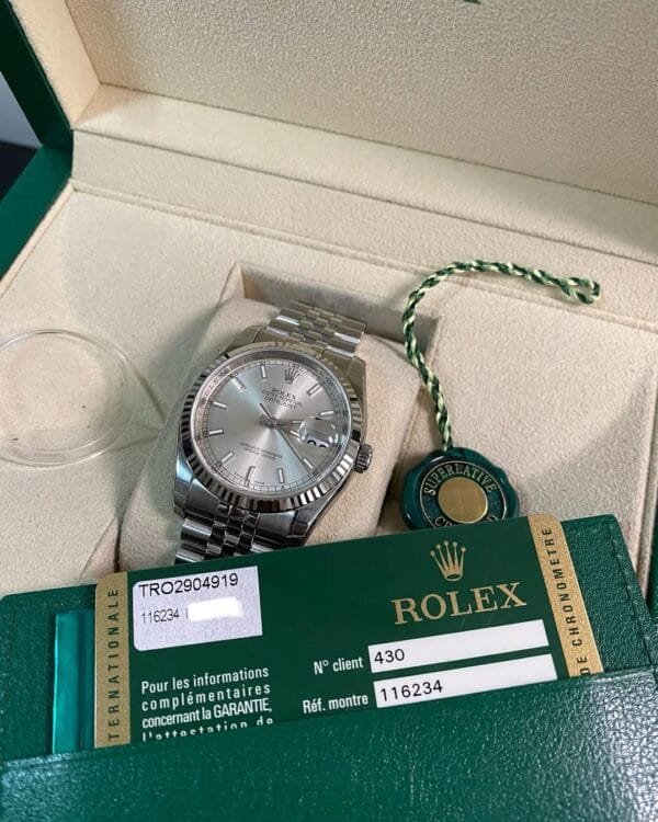 Rolex Steel Datejust 36 - 2009 - Fluted Bezel - Silver Index Dial - Jubilee Bracelet - 116234 *FULL STICKERS* - Image 4