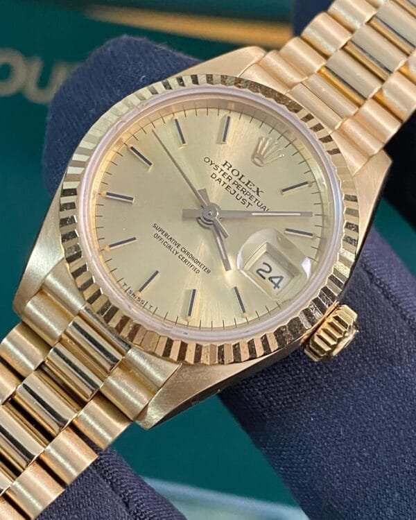 Rolex Yellow Gold Lady-Datejust - 1986 - Fluted Bezel - Champagne Index Dial - President Bracelet - 69178 - Image 7