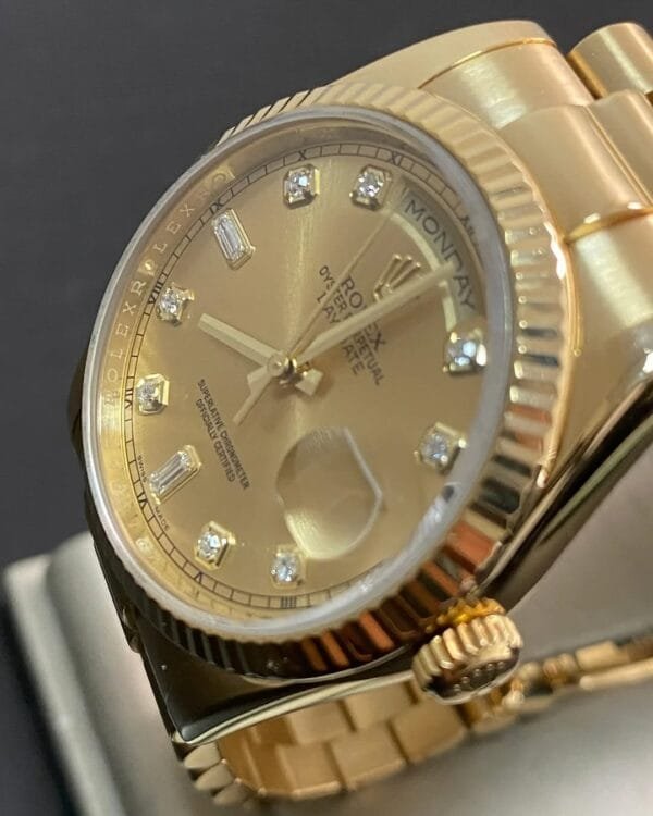 Rolex Yellow Gold Day-Date 36 - M serial - Fluted Bezel - Champagne Diamond Dial - President Bracelet - 118238 *FULL SET* - Image 5