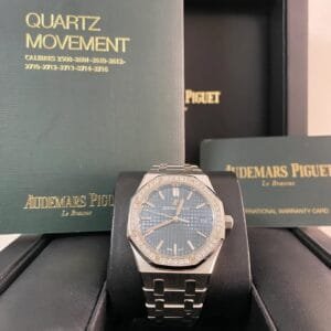 Audemars Piguet Royal Oak Self Winding - 2020 - Diamond-set Bezel - Blue Dial - 77351ST *FULL SET*