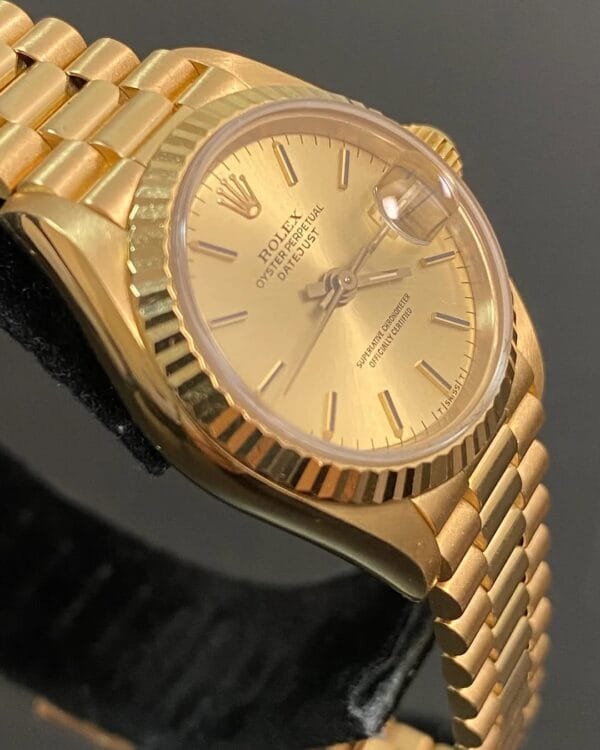Rolex Yellow Gold Lady-Datejust - 1986 - Fluted Bezel - Champagne Index Dial - President Bracelet - 69178 - Image 5