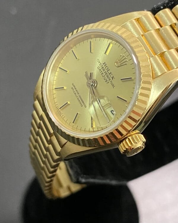 Rolex Yellow Gold Lady-Datejust - 1986 - Fluted Bezel - Champagne Index Dial - President Bracelet - 69178 - Image 3