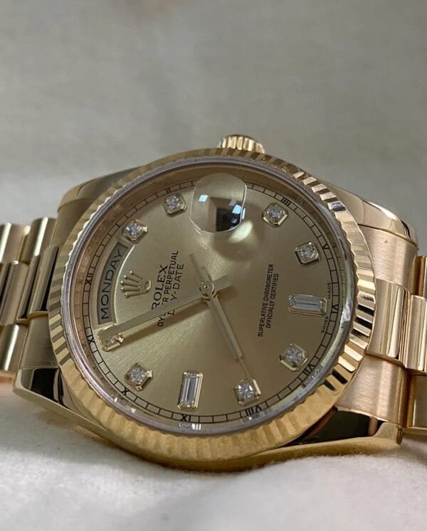 Rolex Yellow Gold Day-Date 36 - M serial - Fluted Bezel - Champagne Diamond Dial - President Bracelet - 118238 *FULL SET* - Image 3