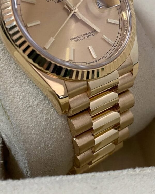 Rolex Yellow Gold Day-Date 36 - 2021 - Fluted Bezel - Champagne Index Dial - President Bracelet - 128238 *FULL SET* - Image 10