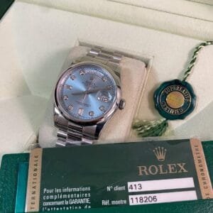 Rolex Platinum Day-Date 36 - 2013 - Domed Bezel - Ice Blue Glacier Diamond Dial - President Bracelet - 118206 *FULL SET*