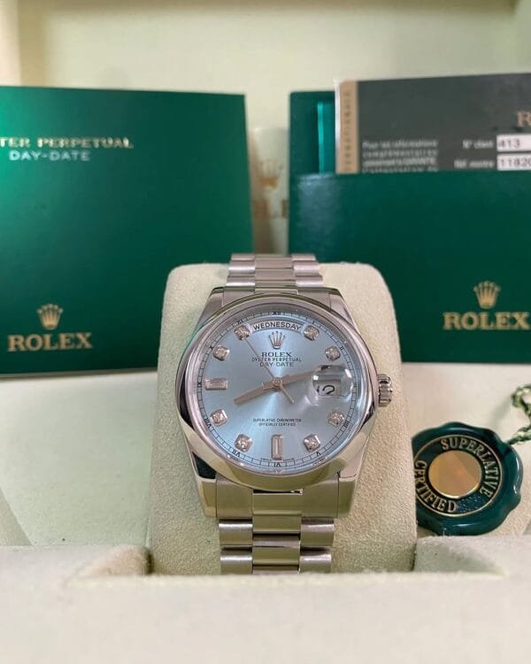 Rolex Platinum Day-Date 36 - 2013 - Domed Bezel - Ice Blue Glacier Diamond Dial - President Bracelet - 118206 *FULL SET* - Image 2