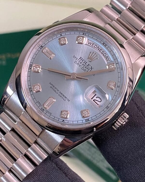 Rolex Platinum Day-Date 36 - 2013 - Domed Bezel - Ice Blue Glacier Diamond Dial - President Bracelet - 118206 *FULL SET* - Image 5
