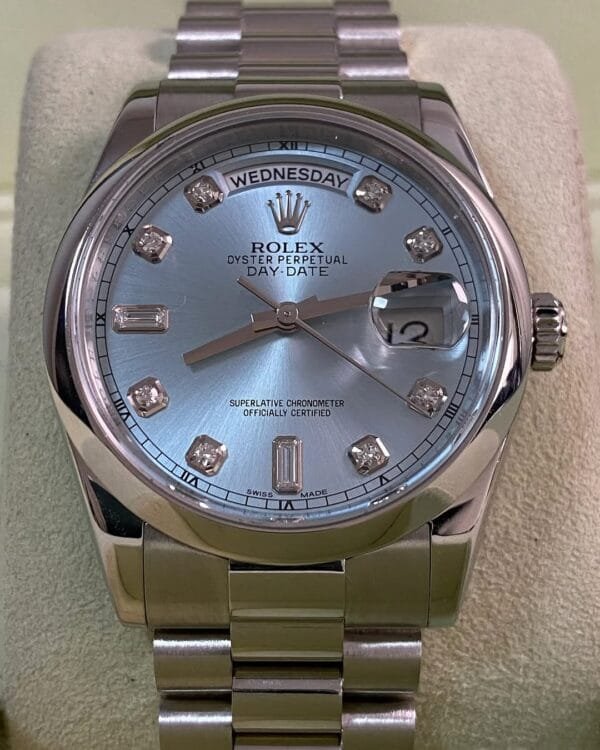 Rolex Platinum Day-Date 36 - 2013 - Domed Bezel - Ice Blue Glacier Diamond Dial - President Bracelet - 118206 *FULL SET* - Image 7
