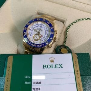 Rolex Yellow Gold Yacht-Master II - 2020 - Blue Bezel - White Dial - 116688 *FULL SET*