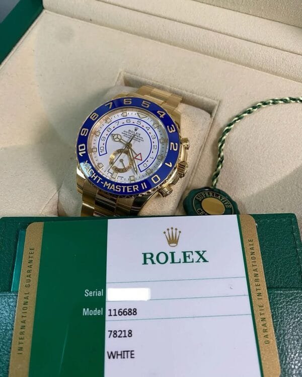 Rolex Yellow Gold Yacht-Master II - 2020 - Blue Bezel - White Dial - 116688 *FULL SET*