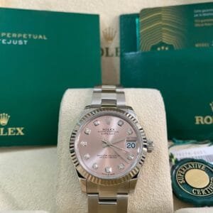olex Steel Datejust 31 - 2024 - Fluted Bezel - Pink Diamond Dial - Oyster Bracelet - 278274 *FULL SET*