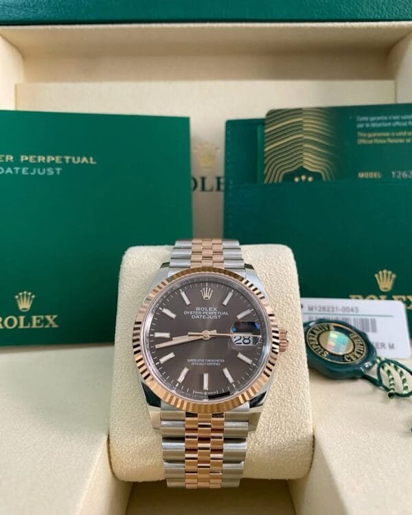 Rolex Steel & Everose Gold Datejust 36 - 2025 - Fluted Bezel - Chocolate Dial - Jubilee Bracelet - 126231 *FULL SET*