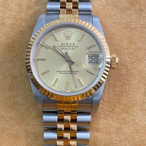 Rolex Steel & Yellow Gold Datejust 31 - R serial - Fluted Bezel - Champagne Index Dial - Jubilee Bracelet - 68273 *NOS* - Image 5