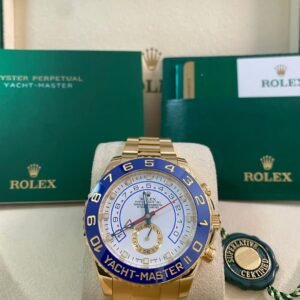 Rolex Yellow Gold Yacht-Master II - 2015 - Blue Bezel - White Dial - 116688 *FULL SET*