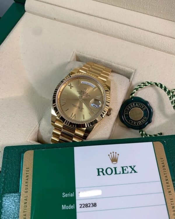 Rolex Yellow Gold Day-Date 40 - 2018 - Fluted Bezel - Champagne Roman Dial - President Bracelet - 228238 *FULL SET* - Image 2