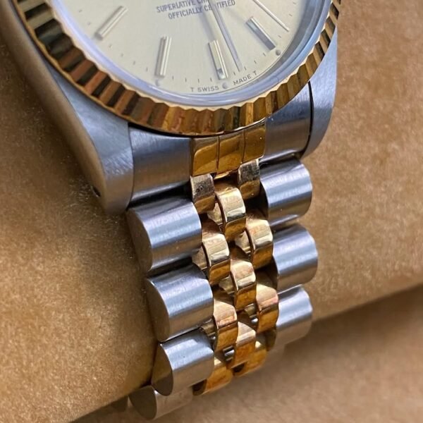 Rolex Steel & Yellow Gold Datejust 31 - R serial - Fluted Bezel - Champagne Index Dial - Jubilee Bracelet - 68273 *NOS* - Image 9