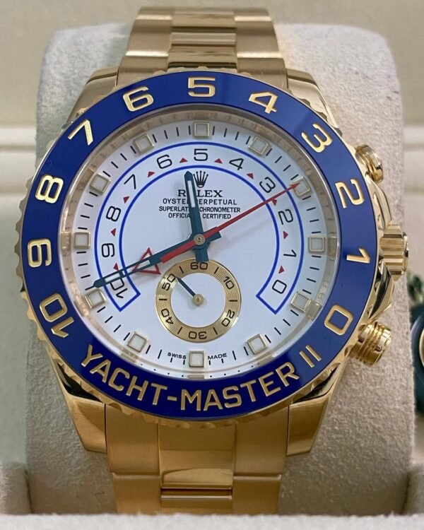 Rolex Yellow Gold Yacht-Master II - 2015 - Blue Bezel - White Dial - 116688 *FULL SET* - Image 10