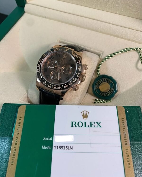 Rolex Everose Gold Cosmograph Daytona - 2015- Chocolate Dial - Leather Strap - 116515LN *FULL SET* - Image 3