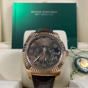 Rolex Everose Gold Sky-Dweller - Chocolate Dial - Leather Strap - 326135