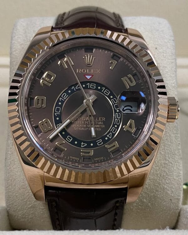 Rolex Everose Gold Sky-Dweller - Chocolate Dial - Leather Strap - 326135 - Image 2