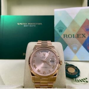 Rolex Everose Gold Day-Date 36 - P serial - Fluted Bezel - Pink Roman Dial - President Bracelet - 118235 *FULL SET*